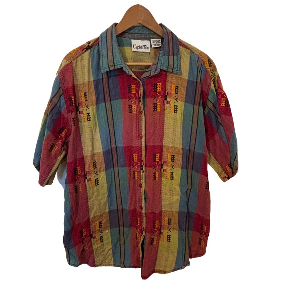 Women’s Vintage Embroidered Capistrano Button-Down Multicolor Shirt Size 20